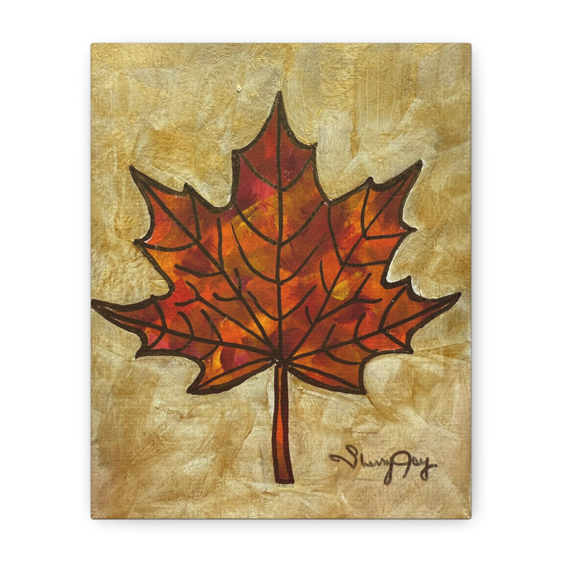 Fall Maple Leaf painting with gold background