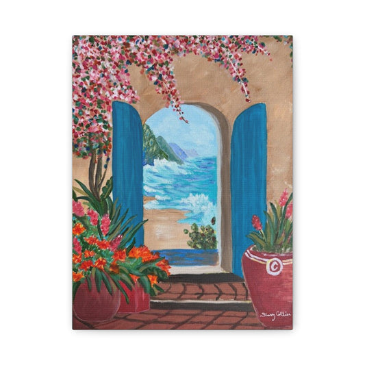 "Escape to the Medtirranean Sea" Canvas Print, Coastal Wall Art Décor, Beach Scene,