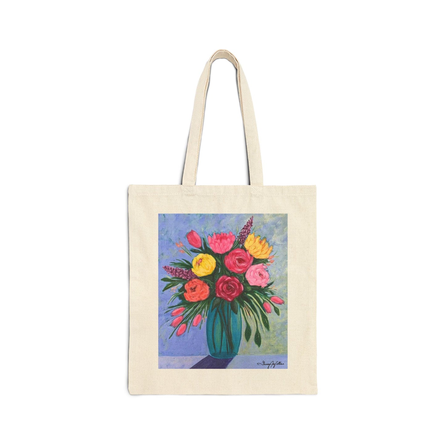 "A Burst of Flowers" Cotton Canvas Tote Bag with Original Artwork by Sherry Joy Collier
