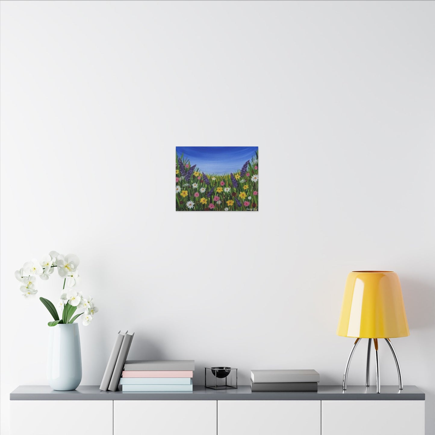 Canvas Print Beautiful Field of Flowers Acrylic Painting, 11x14 Landscape by Sherry Joy Collier