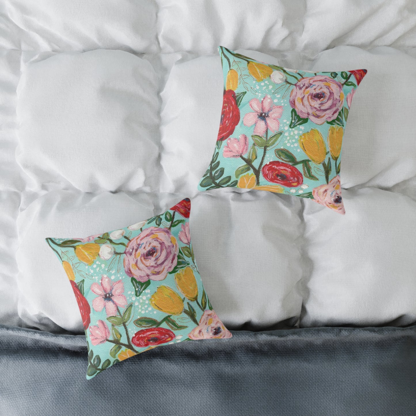 'Floral Medley' Square Poly Canvas Pillow | Colorful Decorative Cushion for Home Décor