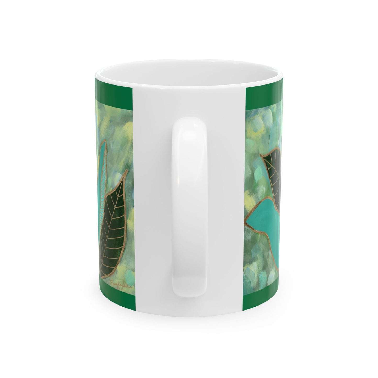 "Leaves of Green and Gold" Ceramic Mug, (11oz)