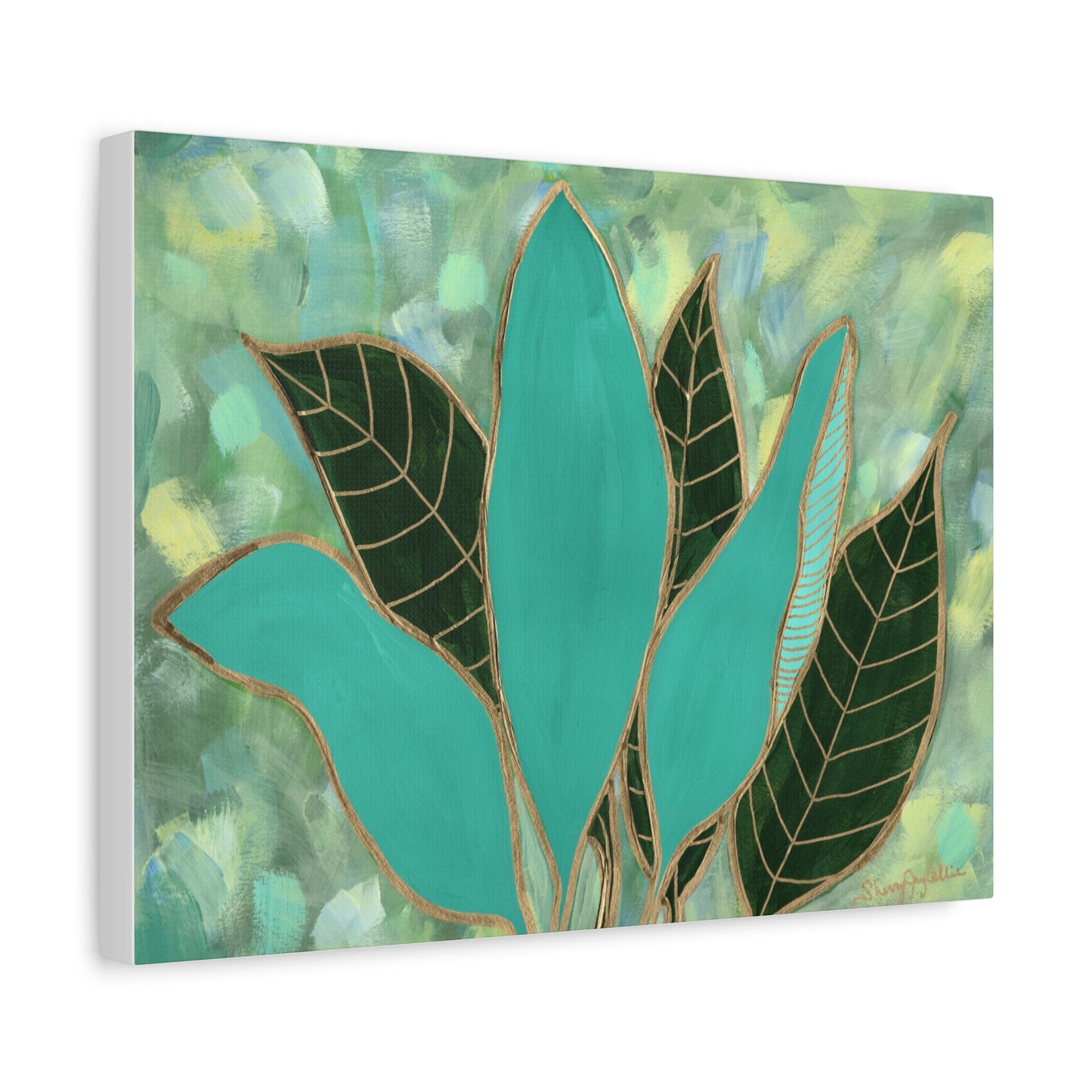 Gilded Growth - Canvas Wall Art - Tropical Leaves with Gold Details by Sherry Joy Collier