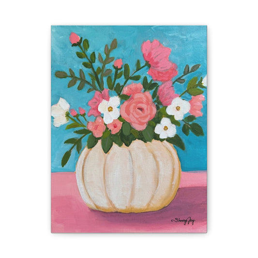 "Autumn Blessings in Bloom" Canvas Art Print, Autumn Decor, Pumpkin Flowers Wall Art, Home Decor, Gift for Her, Seasonal Artwork