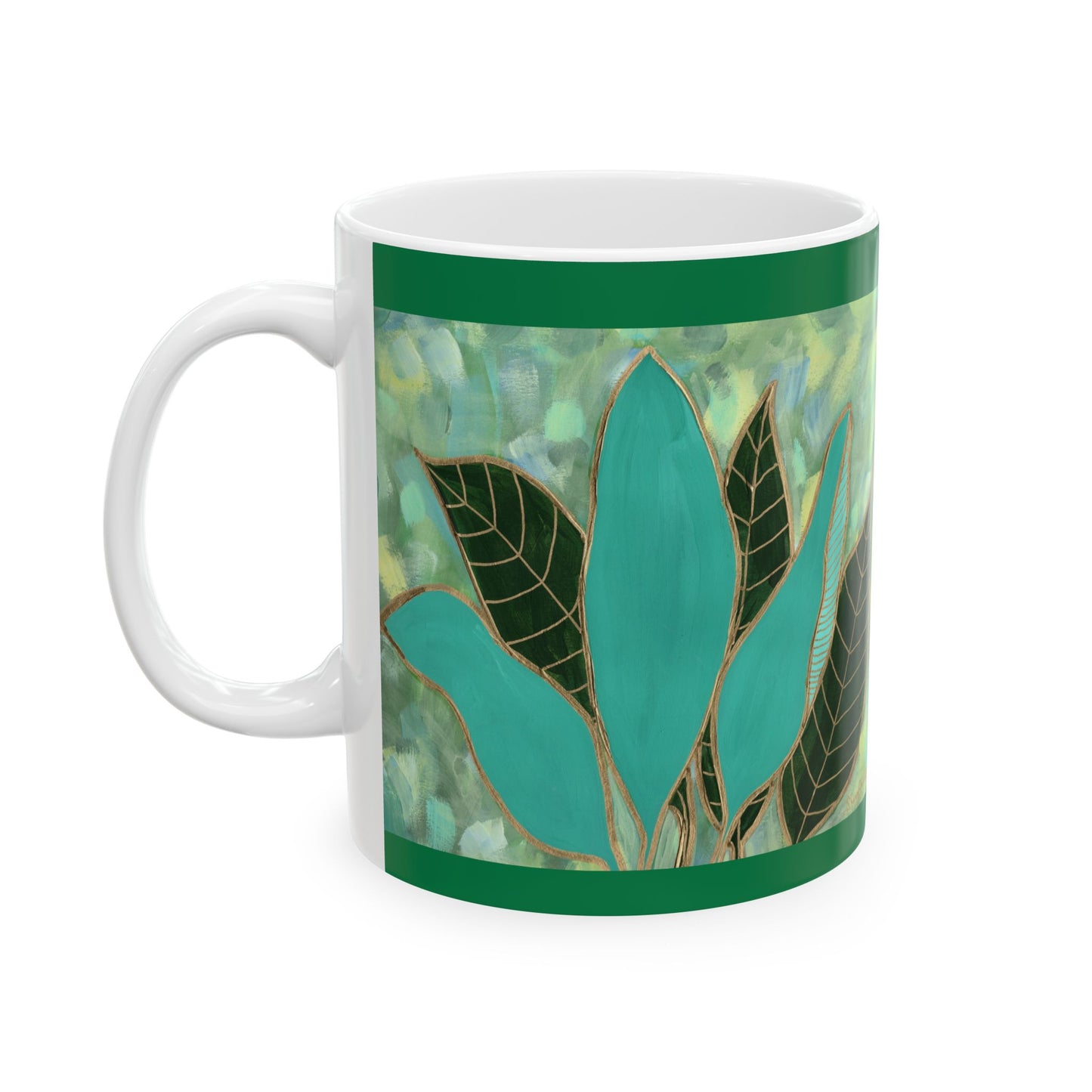 "Leaves of Green and Gold" Ceramic Mug, (11oz)