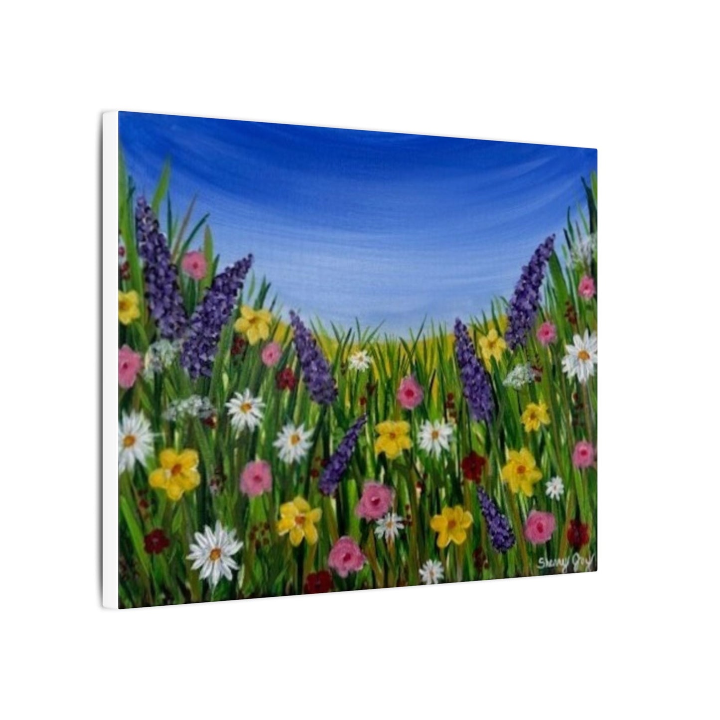 Canvas Print Beautiful Field of Flowers Acrylic Painting, 11x14 Landscape by Sherry Joy Collier