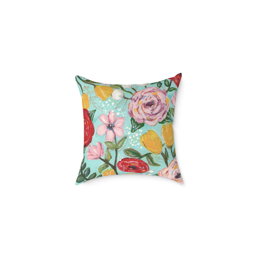 'Floral Medley' Square Poly Canvas Pillow | Colorful Decorative Cushion for Home Décor