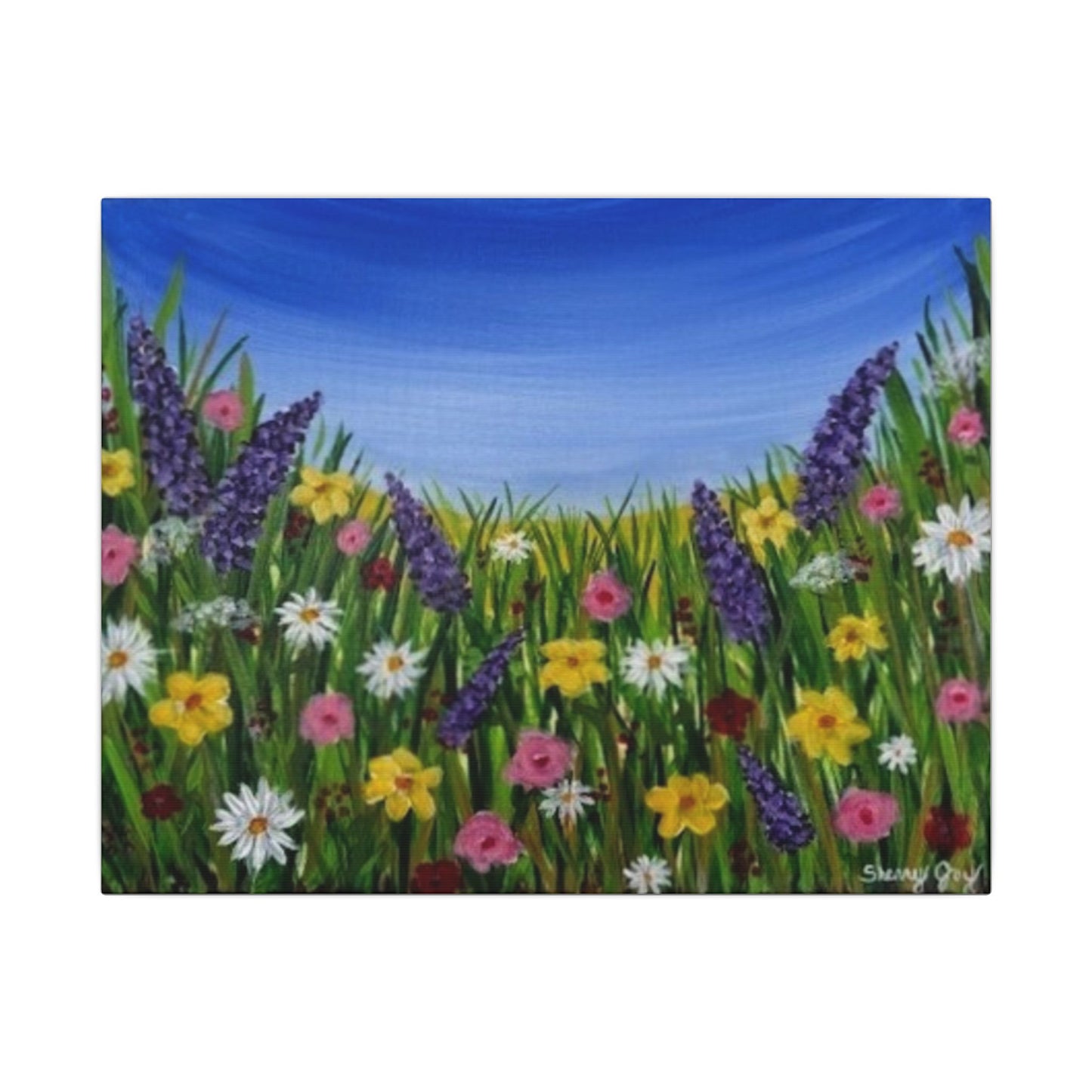 Canvas Print Beautiful Field of Flowers Acrylic Painting, 11x14 Landscape by Sherry Joy Collier