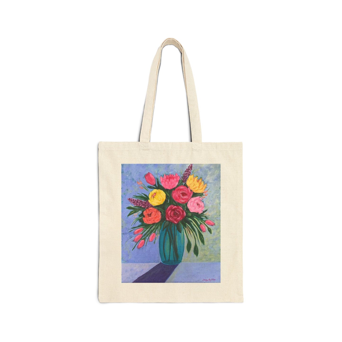 "A Burst of Flowers" Cotton Canvas Tote Bag with Original Artwork by Sherry Joy Collier