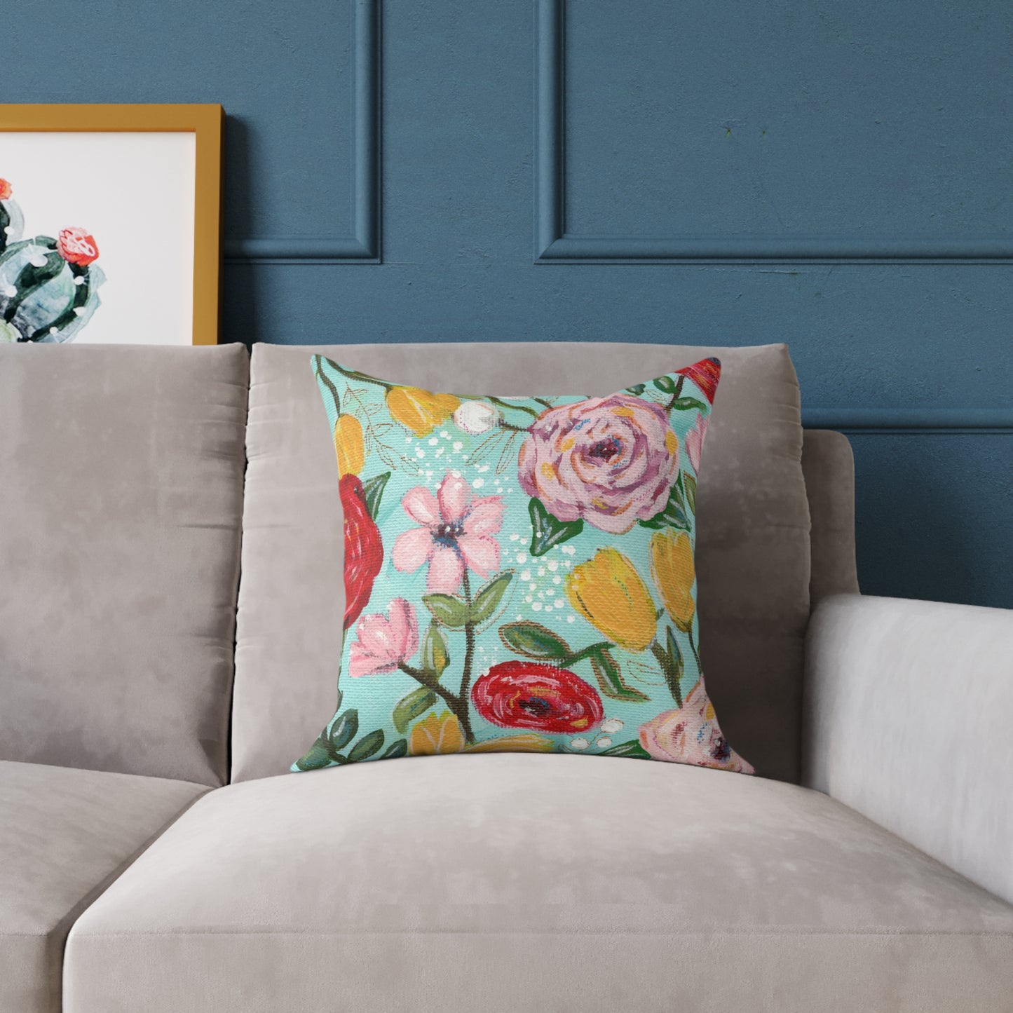 'Floral Medley' Square Poly Canvas Pillow | Colorful Decorative Cushion for Home Décor