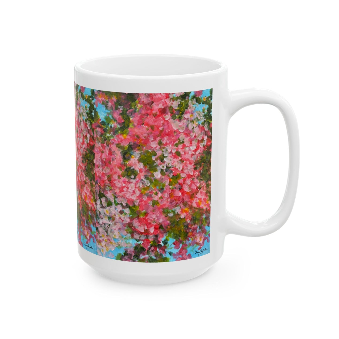 Pink Glory - Abstract Bougainvillea Ceramic Mug (11oz & 15oz) — Spring Coffee Cup