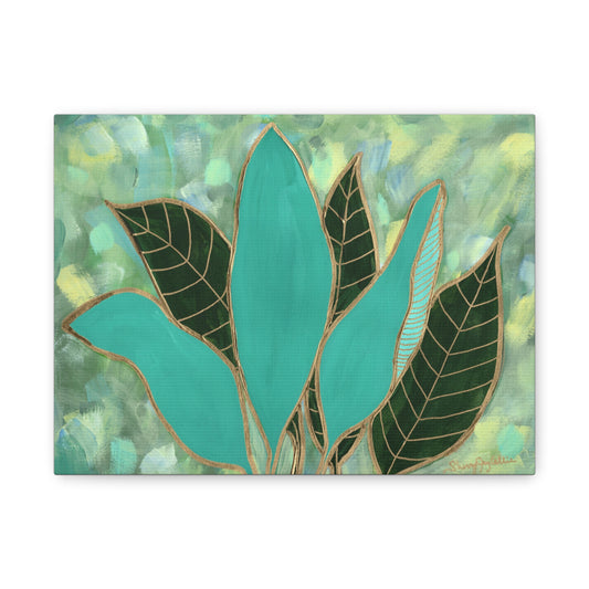 Gilded Growth - Canvas Wall Art - Tropical Leaves with Gold Details by Sherry Joy Collier
