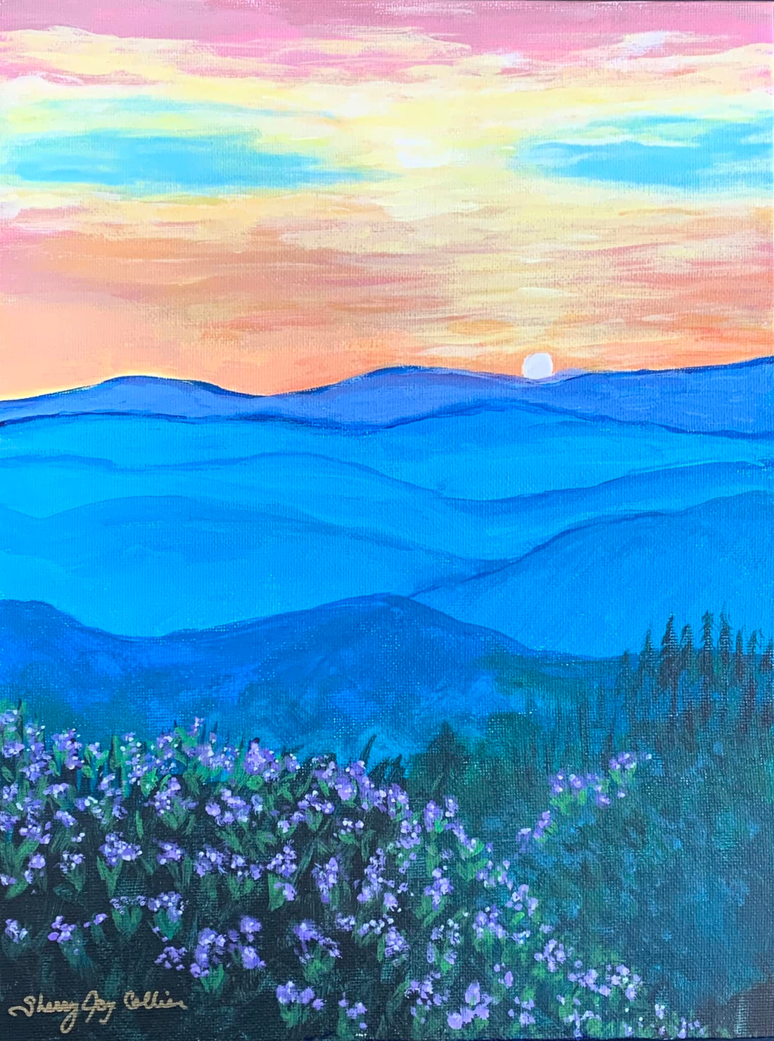 An acrylic painting on canvas of the Blue Ridge Mountains