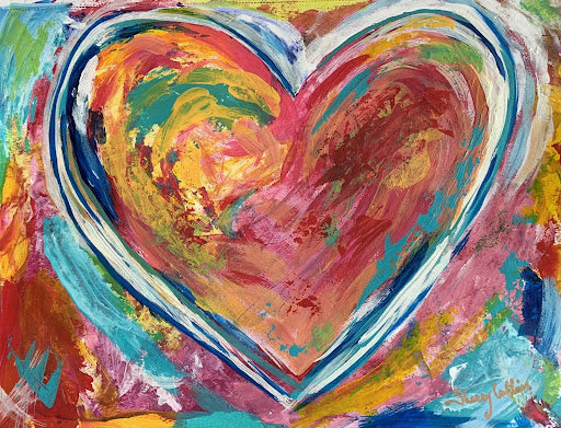 Hand painted heart of many colors.