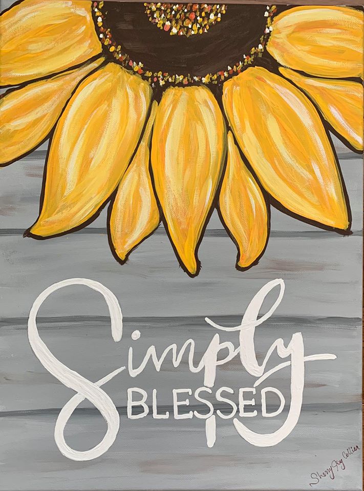 Painting of Sunflower with the words "Simply Blessed".