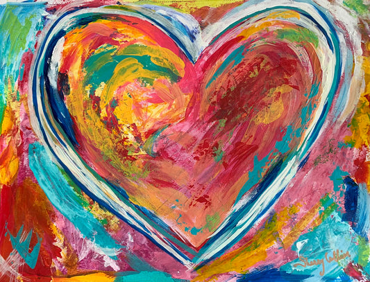 Painting of a colorful heart.