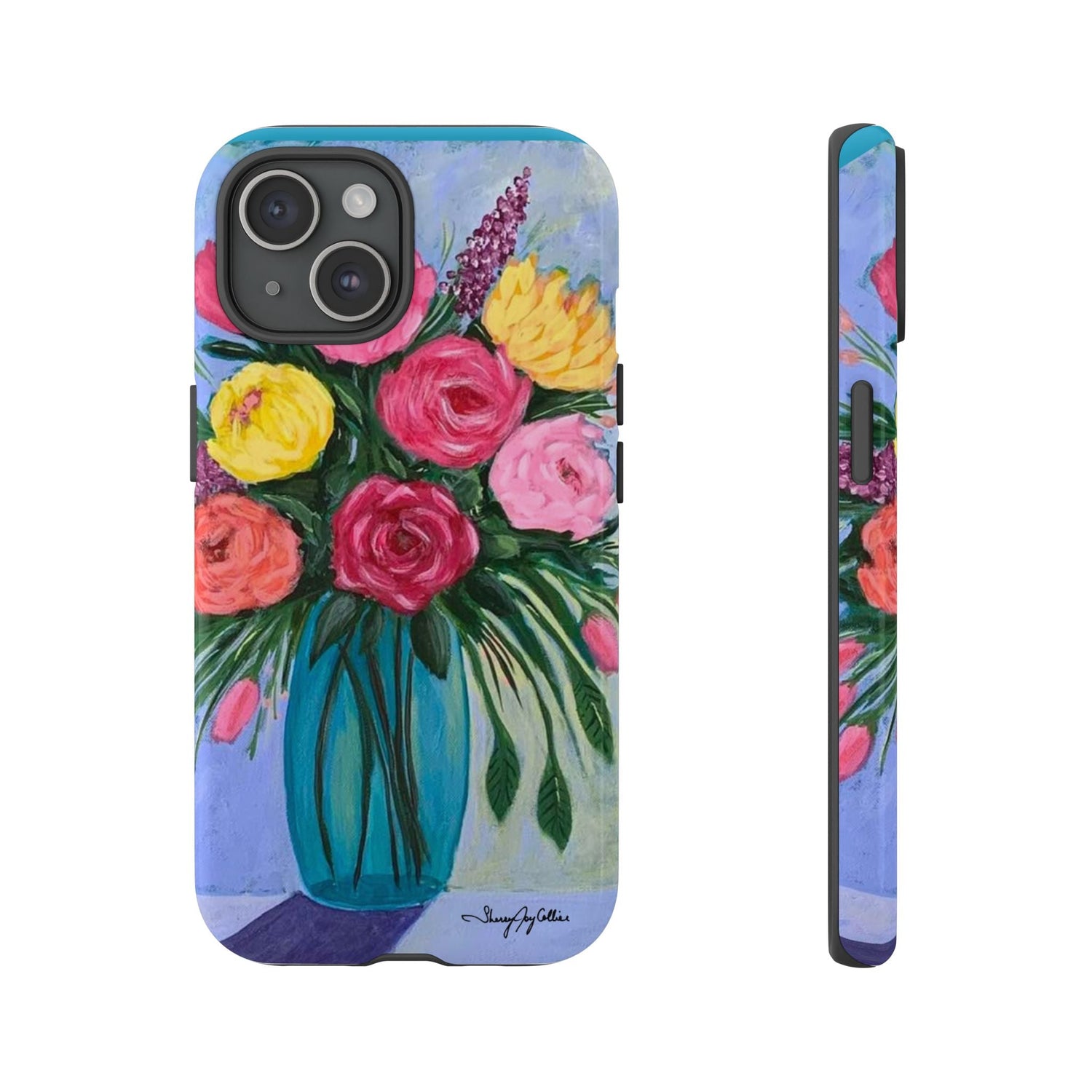 A cell phone case/cover with brightly colored flowers.
