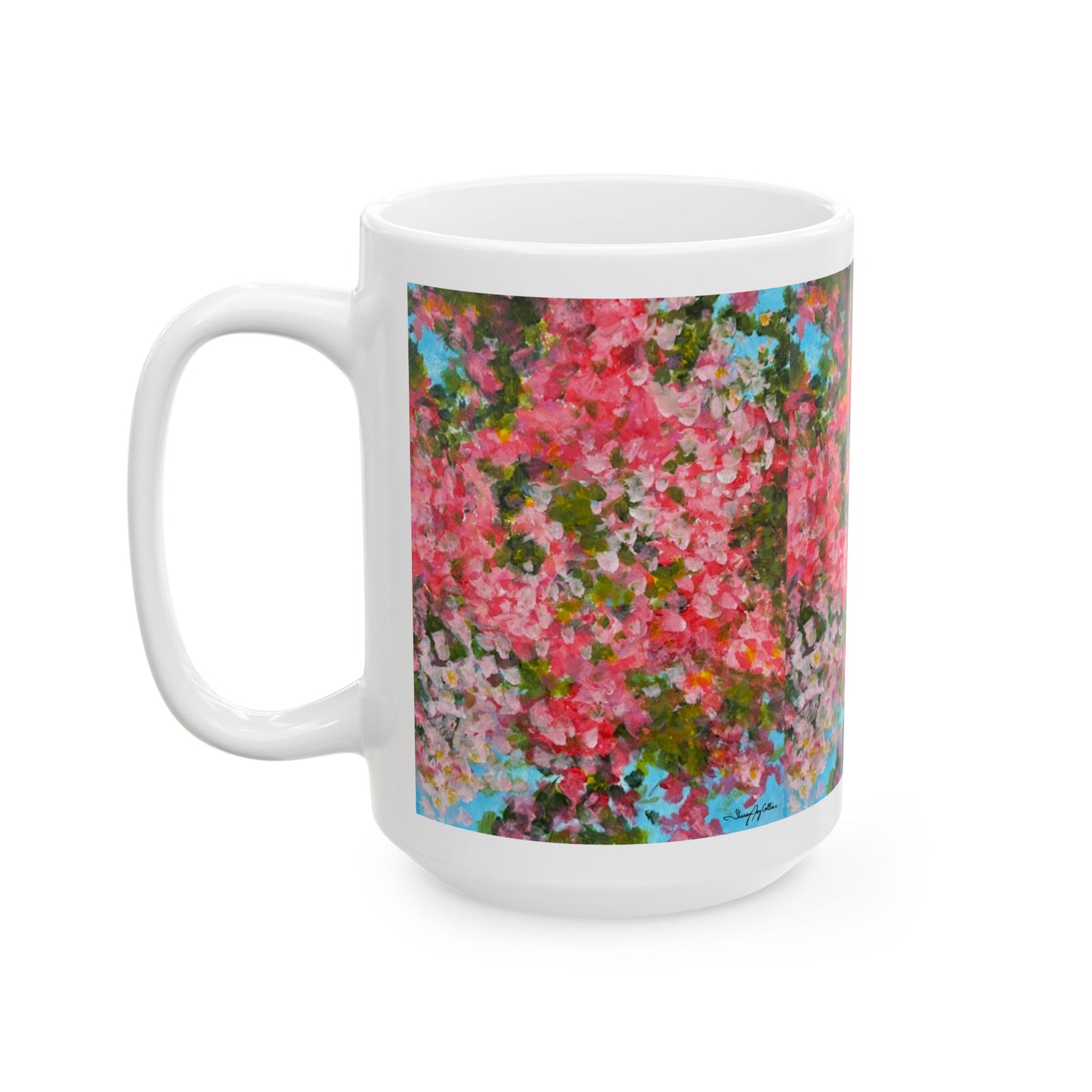 Pink Glory - Abstract Bougainvillea Ceramic Mug (11oz & 15oz) —  Spring Coffee Cup