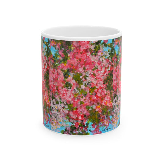 Pink Glory - Abstract Bougainvillea Ceramic Mug (11oz & 15oz) —  Spring Coffee Cup