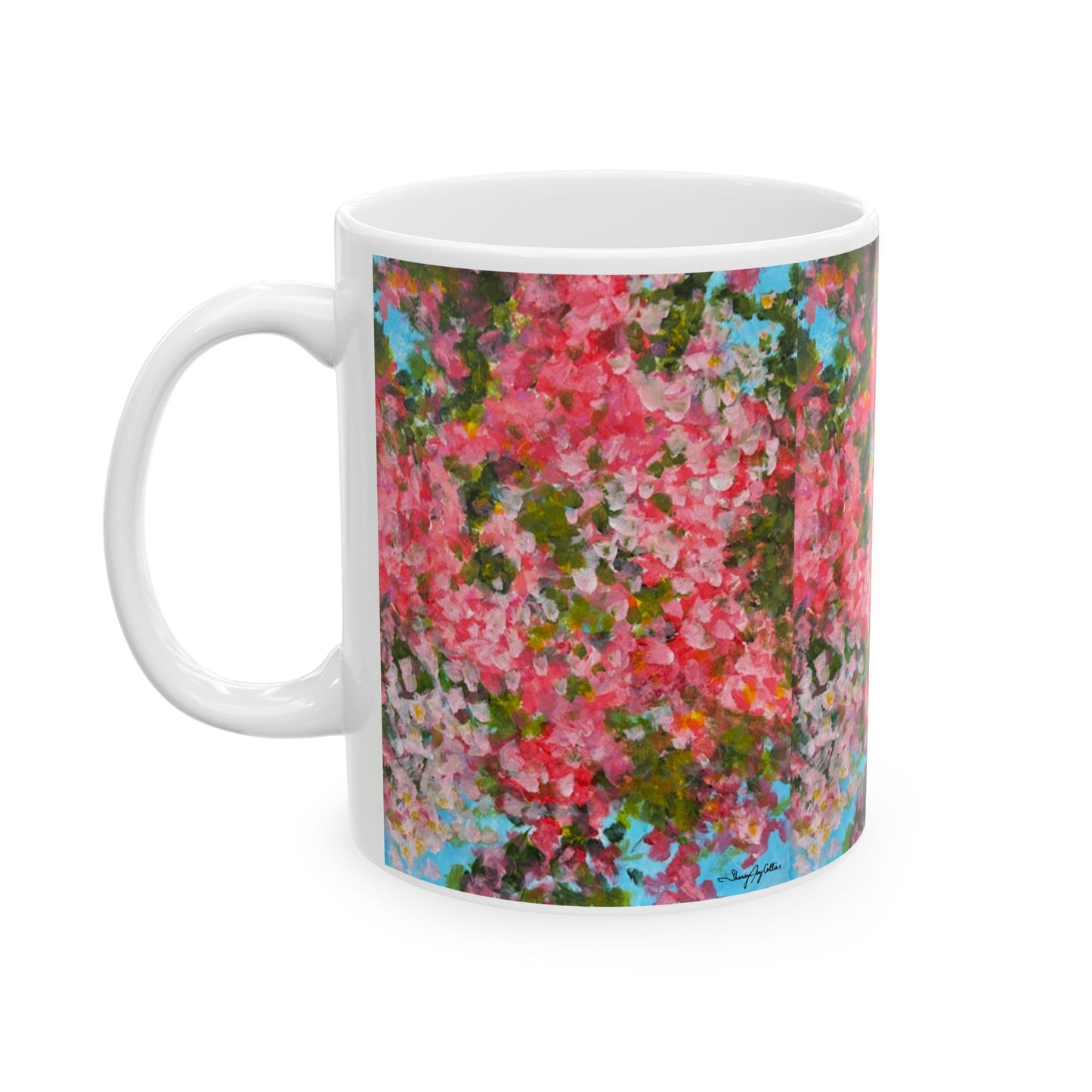 Pink Glory - Abstract Bougainvillea Ceramic Mug (11oz & 15oz) —  Spring Coffee Cup