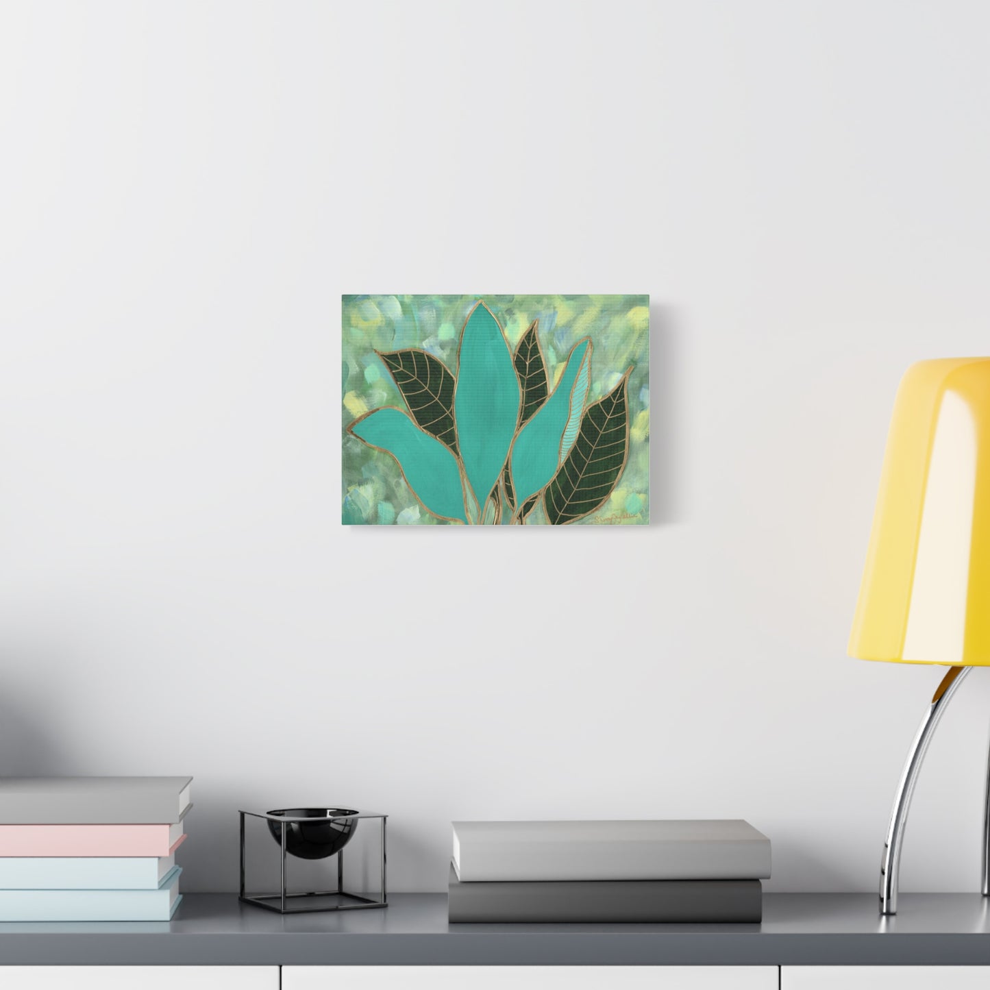 Canvas Wall Art - Tropical Leaves with Gold Details by Sherry Joy Collier