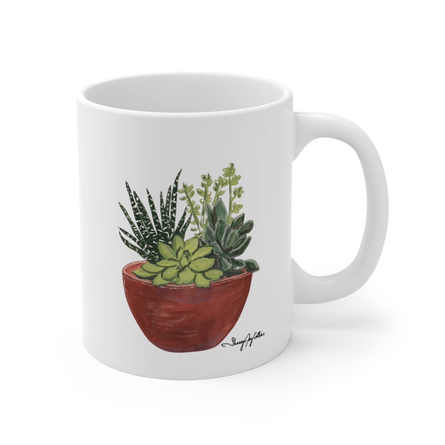 Succulent Love Mug with painting of green succulents.