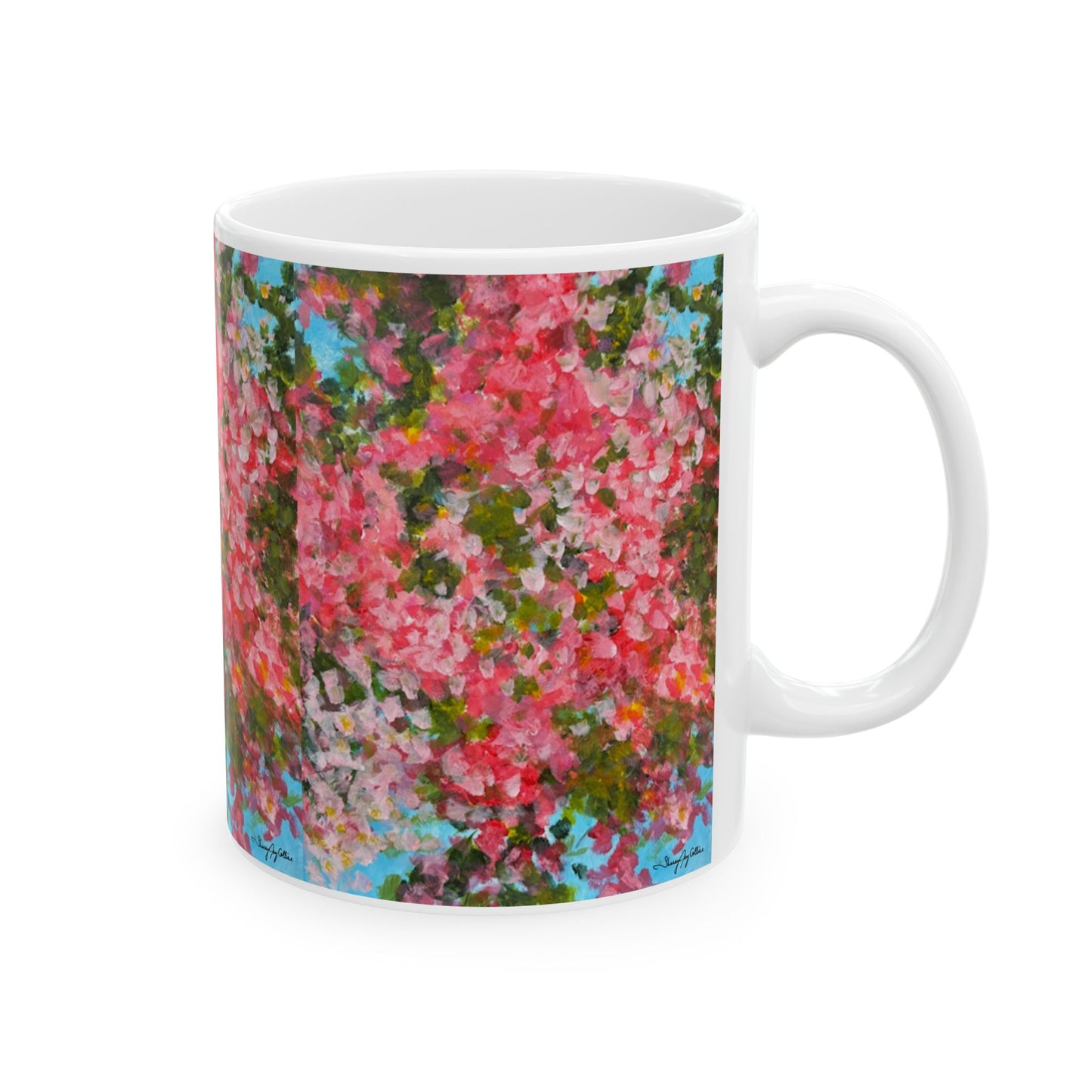 Pink Glory - Abstract Bougainvillea Ceramic Mug (11oz & 15oz) —  Spring Coffee Cup