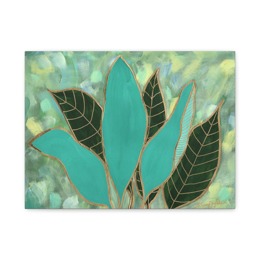 Canvas Wall Art - Tropical Leaves with Gold Details by Sherry Joy Collier