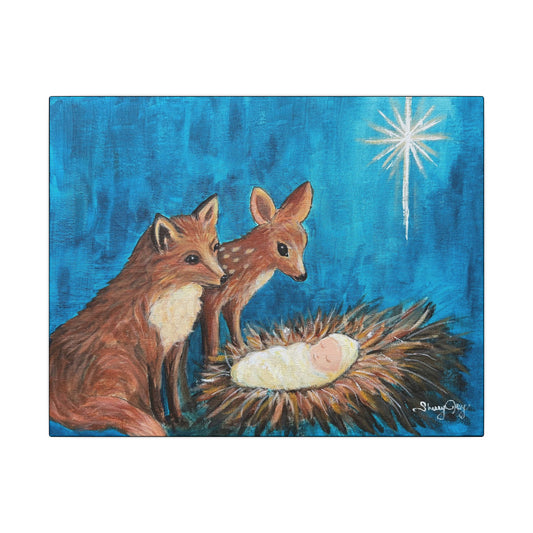 All God's Creatures Worshipping the King - Canvas Wall Art — Woodland Nativity Scene with Fox, Fawn & Star