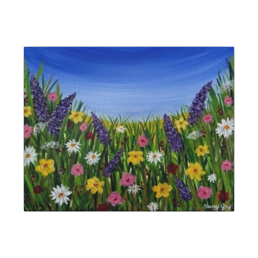 Canvas Print Beautiful Field of Flowers Acrylic Painting, 11x14 Landscape by Sherry Joy Collier