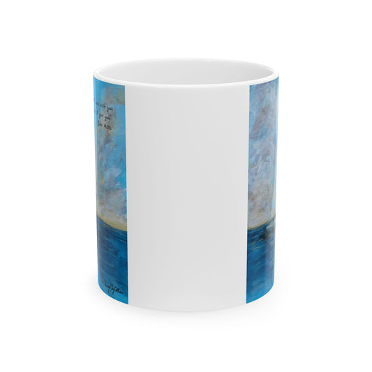 Serene Sailboat-Faith based Ceramic Mug — "Peace I Leave with You" Beach Art Coffee Cup (11oz & 15oz)