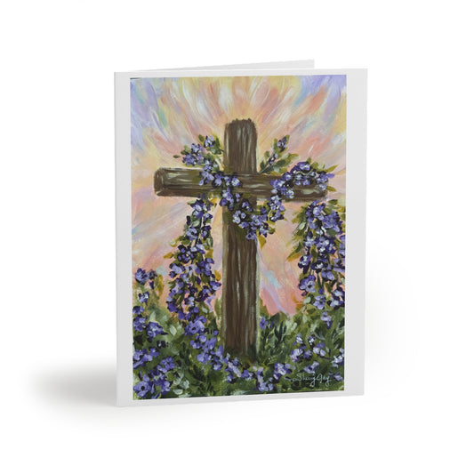 Religious Greeting Card - Cross with Purple Flowers - Blank Inside