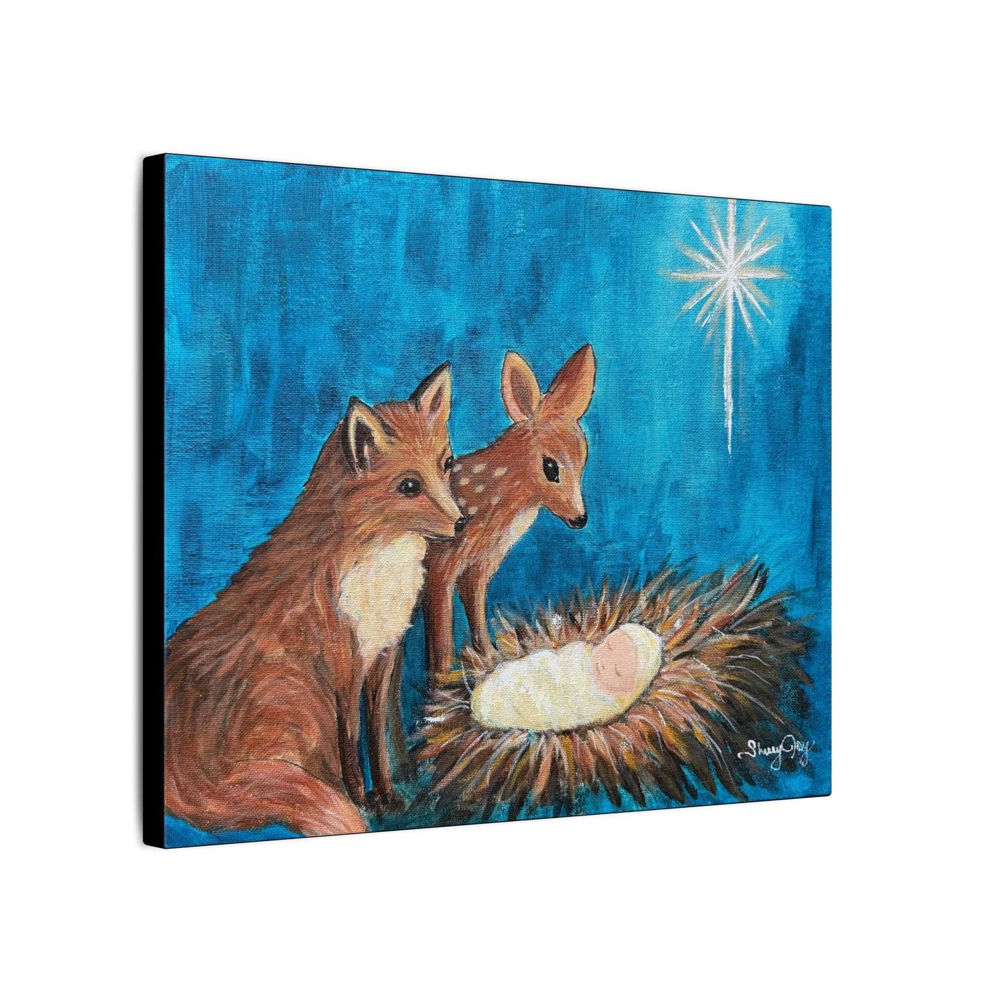 All God's Creatures Worshipping the King - Canvas Wall Art — Woodland Nativity Scene with Fox, Fawn & Star