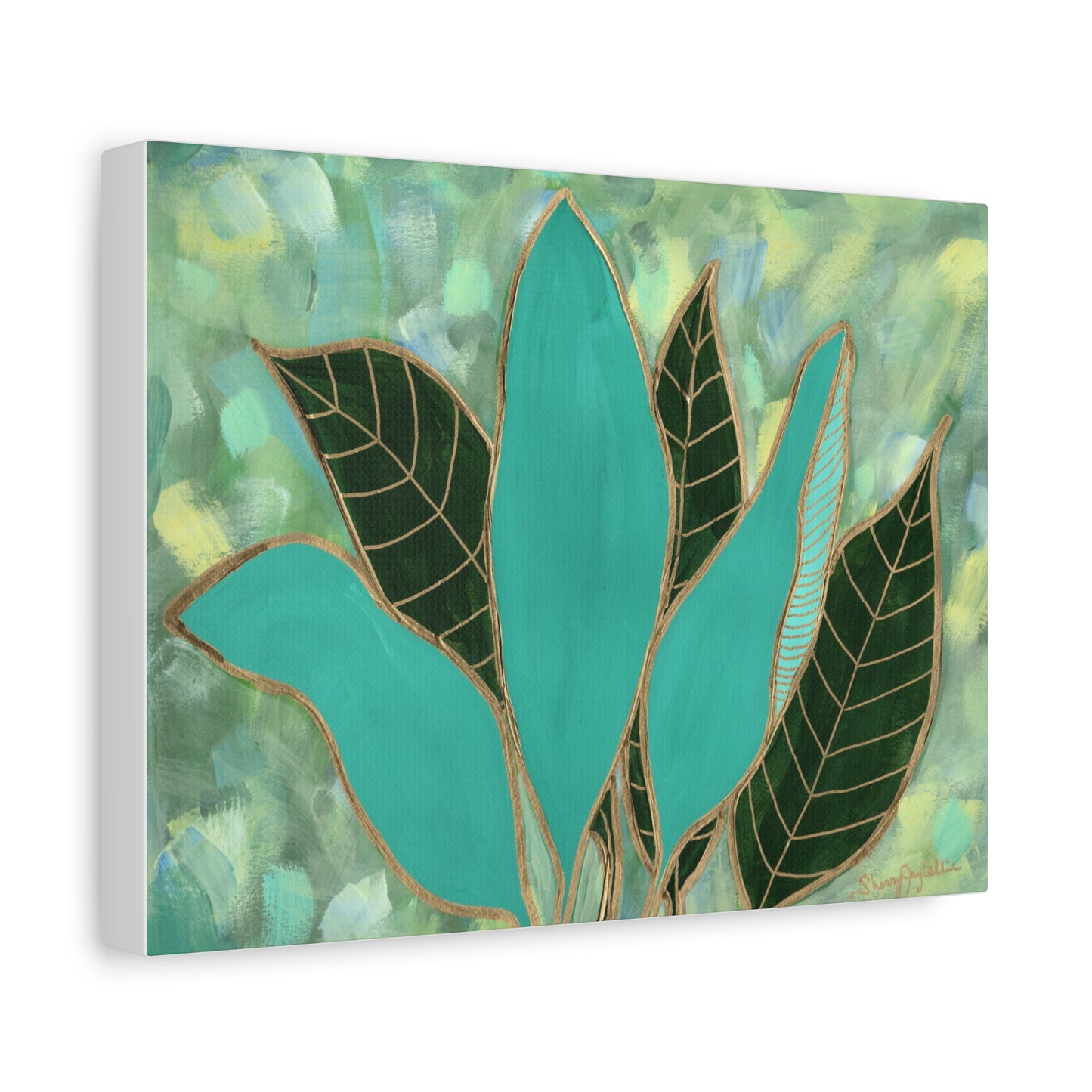 Gilded Growth - Canvas Wall Art - Tropical Leaves with Gold Details by Sherry Joy Collier