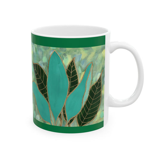 "Leaves of Green and Gold" Ceramic Mug, (11oz)