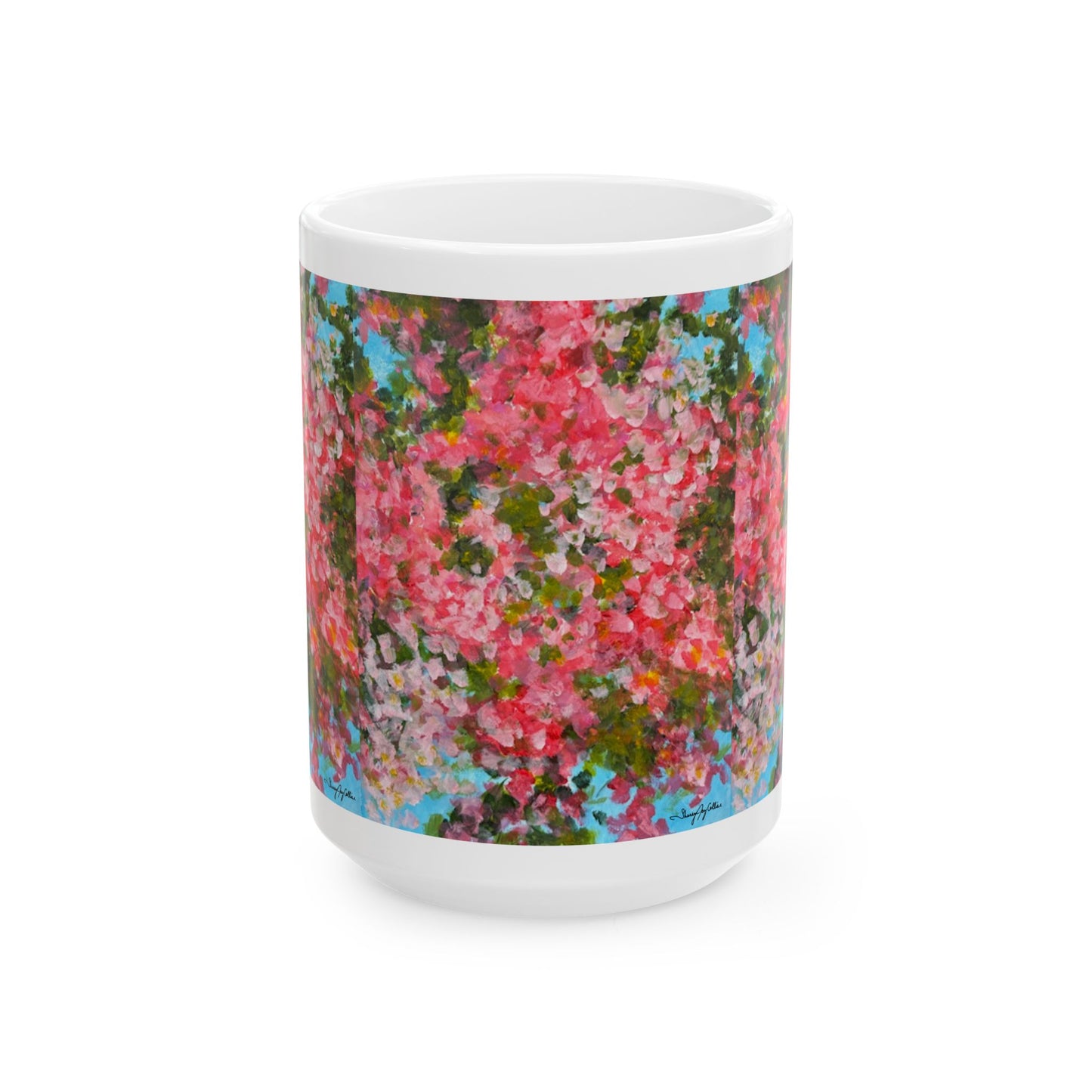 Pink Glory - Abstract Bougainvillea Ceramic Mug (11oz & 15oz) —  Spring Coffee Cup